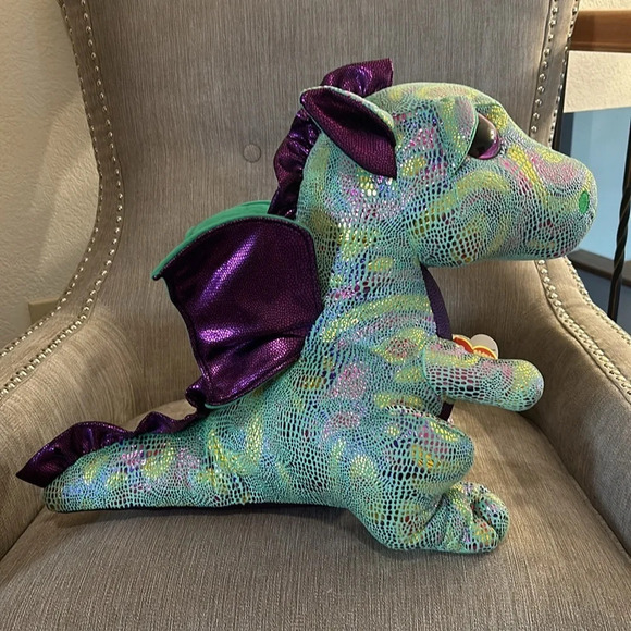 Large Ty Beanie Boos Cinder The Green Dragon Plush large, 16” NWT Iridescent - Picture 3 of 16